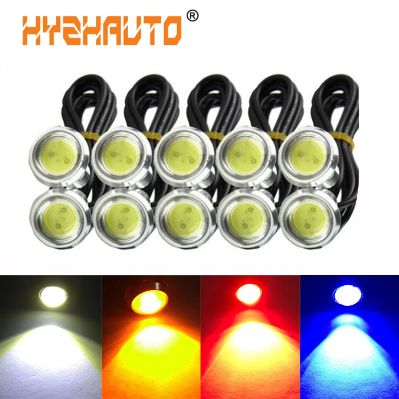 HYZHAUTP 10Pcs 23mm Eagle Eyes LED Bulbs Waterproof Silver Shell Car Fog Lamp DRL Daytime Running Lights COB Auto Lamp 12V