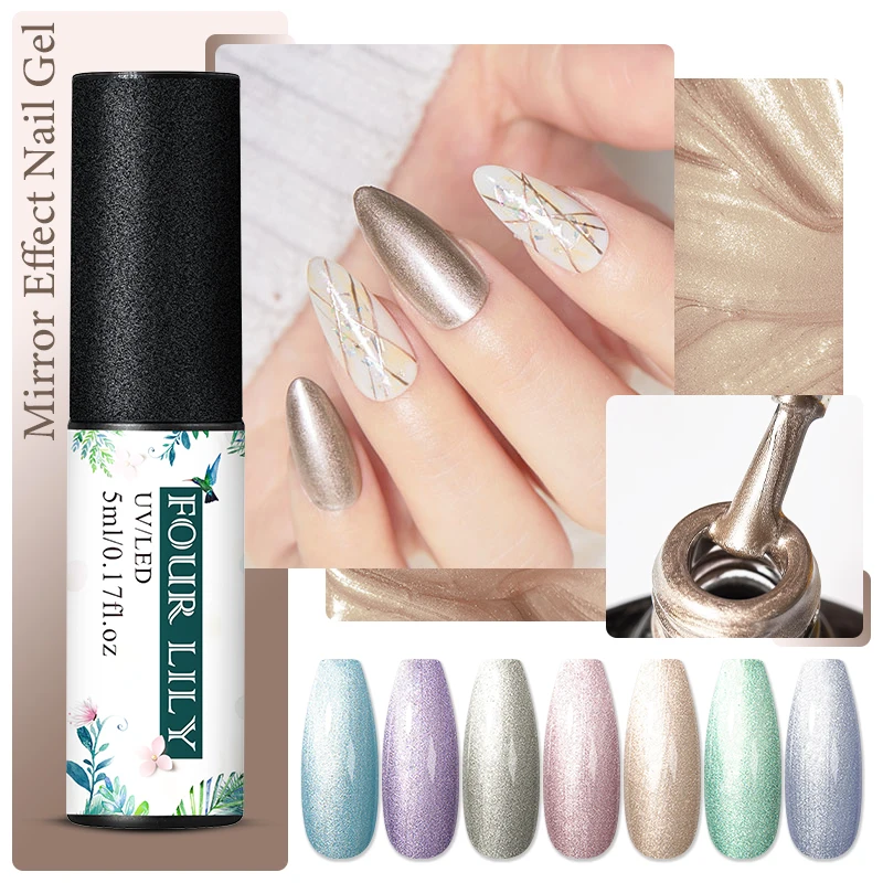 

Four Lily Glitter Color Gel Nail Polish Spring Nude Pink Nail Art Hybrid Varnishes Semi Permanent Uv Base Top Varnish Manicure