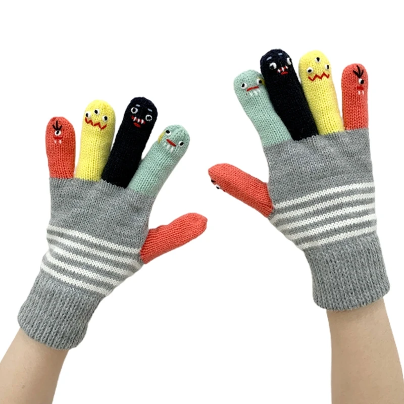 

Korean Style Adult Student Winter Knitted Full Finger Gloves Funny Cartoon Expression Multicolored Thermal Warm Stretch 094B