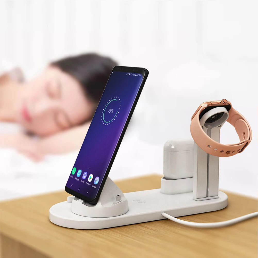 

10 Вт Qi быстрая Беспроводная зарядная подставка для iPhone 11 12 13 X XR 8 Apple Watch 4 в 1 зарядная док-станция для Airpods Pro iWatch