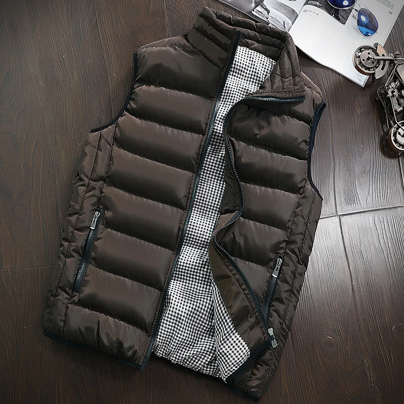 

New Casual Vest Men Autumn Winter Jackets CoatsThick Vests Men Outwear Sleeveless Warm Cotton-Padded Waistcoat Coats Male