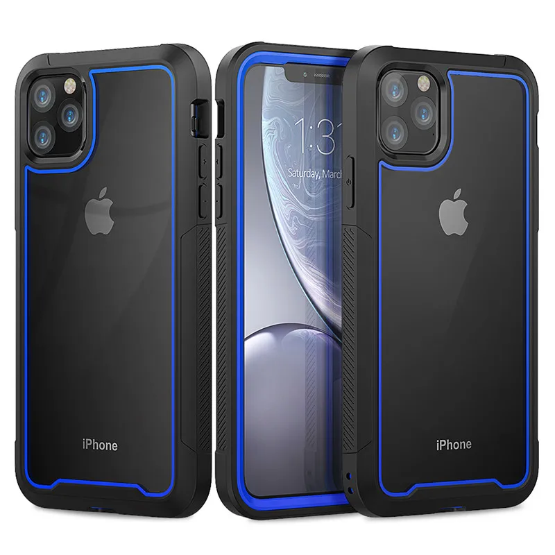 Blue Прочный противоударный Прозрачный чехол для телефона для iPhone 11 Pro Max 7 8 6S 6 Plus XS Max XR X амортизация бампер гибридный Чехол - Цвет: Blue