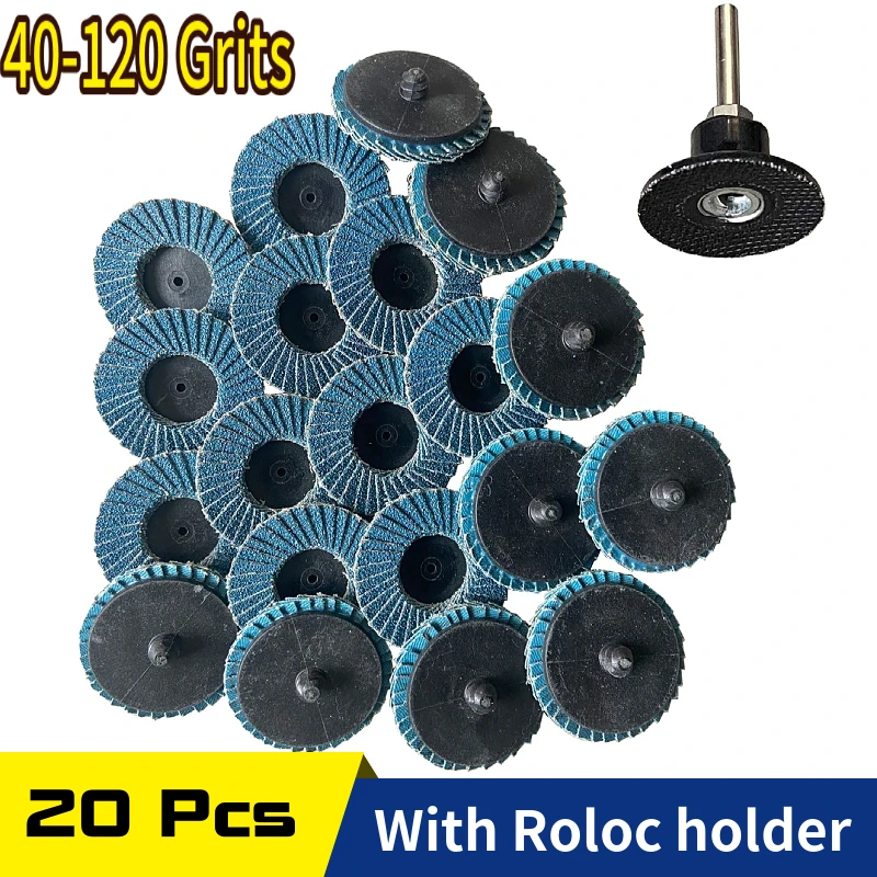 

20PCS 2 Inch Flap Disc 40 60 80 120 Grit, Holder with 1/4 Inch Shank Abrasive Grinding Wheel Roll lock Disc for Die Grinder