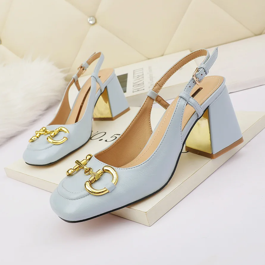 

2021 New Women's sandals mid heel Sandals shoes women Square heel Sandalias Buckle Sandals High Heels Strap Sandals
