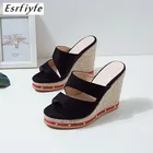 Женские туфли на танкетке ESRFIYFE, туфли на платформе с открытым носком, туфли на высоком каблуке, плетеные, большие размеры 34-50, лето 2021