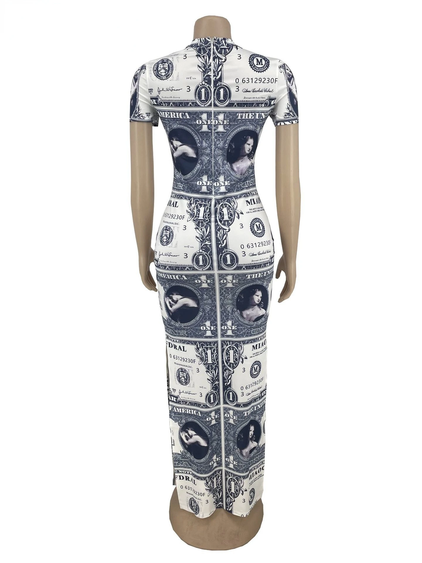 

2021 sexy abstract print short-sleeved split long hip dress