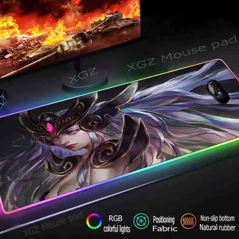 

Mairuige Large RGB Mouse Pad Lock Edge Anime Sexy Busty Silver Hair Girl Custom Colorful Luminous Computer Desk Mat Rubber Slip