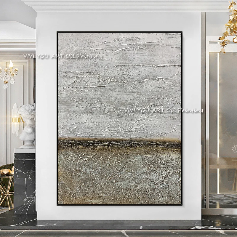 

100% Handmade Abstract Thick Ocean oil painting Grey Canvas Large Size Modern Wall Art for Living Room Home Decoration Gift
