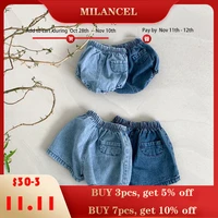 milancel 2021 summer baby clothes solid denim infant shorts elastic waist toddler bloomer korean casual clothing