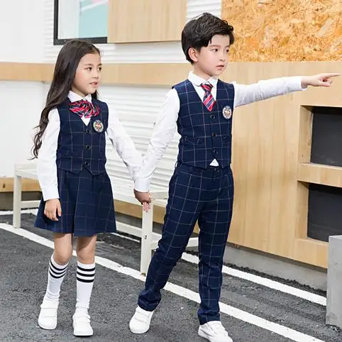

Осенне-весенняя официальная школьная униформа для студентов, комплект из 3 предметов в британском стиле, Женский костюм для студентов, одеж...
