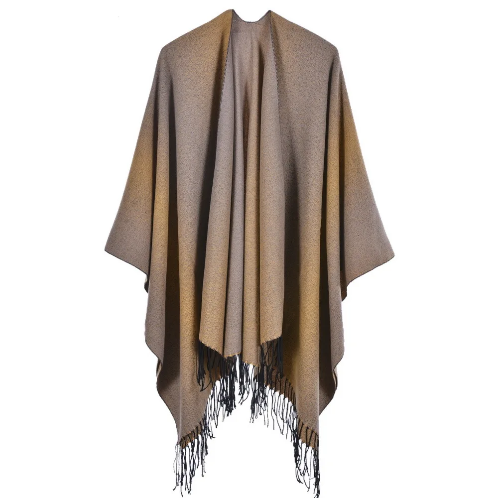 

Women's Jacquard Fringing Shawl Street Fashion Split And Thickened Cape For Warmth