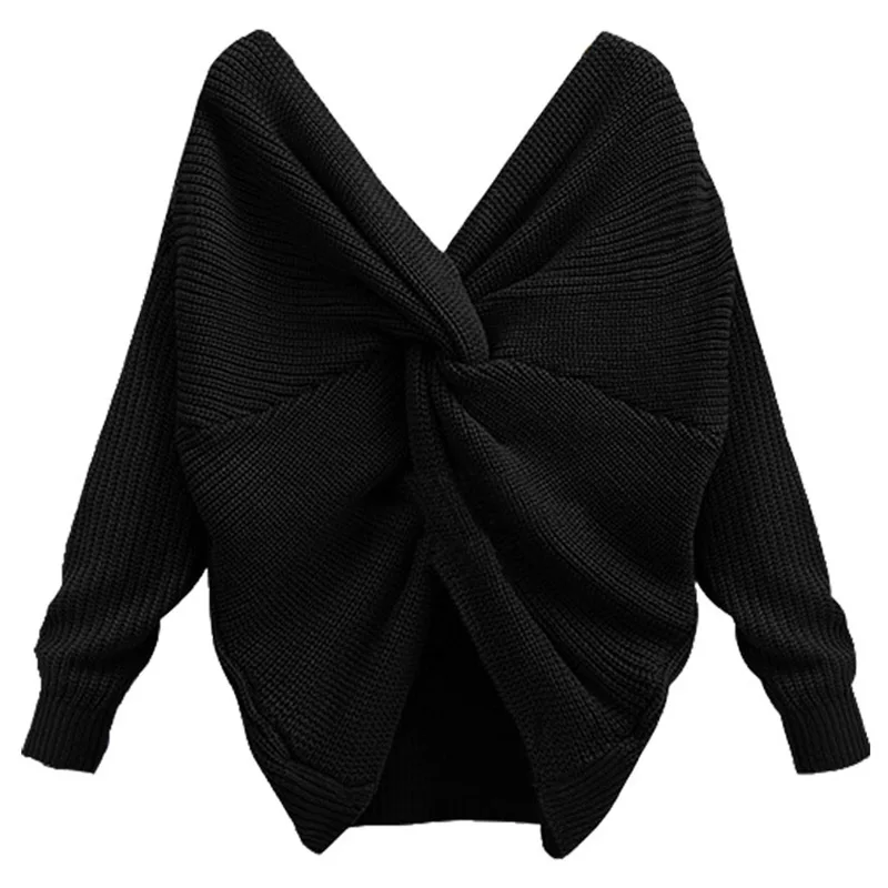 5 colors V-Neck Twisted Back Sweater Women Jumpers Autumn Pullovers Casual Sexy Tops Long Sleeve Knitted Sweaters Pull Femme | Женская