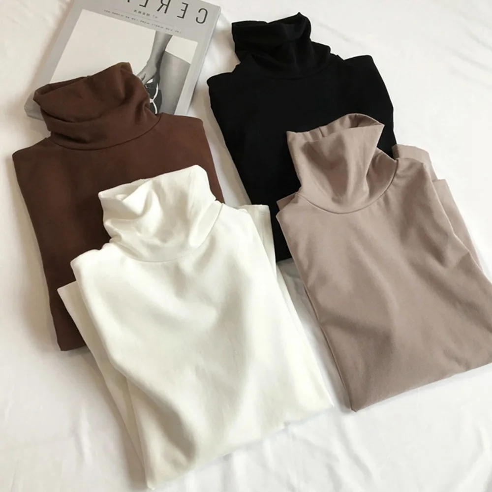 

Autumn Winter Fashion O Neck Long Sleeve Shirt Women Plain Tops 2021 Spring Black Casual Skinny Slim Basic Woman T Shirts 7color