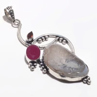 genuine solar agate ruby pendant silver overlay over copper hand made women jewelry gift
