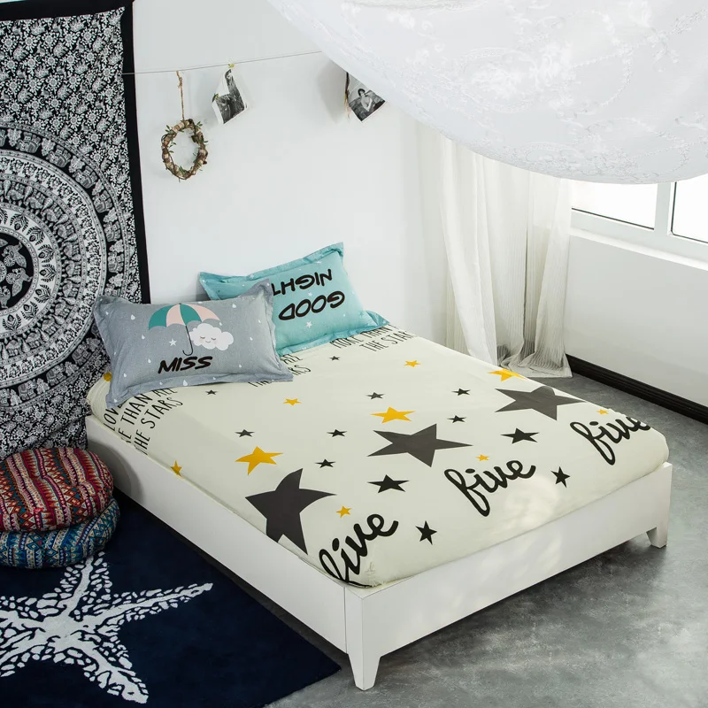 High Quality Cartoon Rabbit Bird Fitted Sheet Twin Full Queen Size Bed with Elastic Fashion Geometric Bedding Bedspreads | Дом и сад