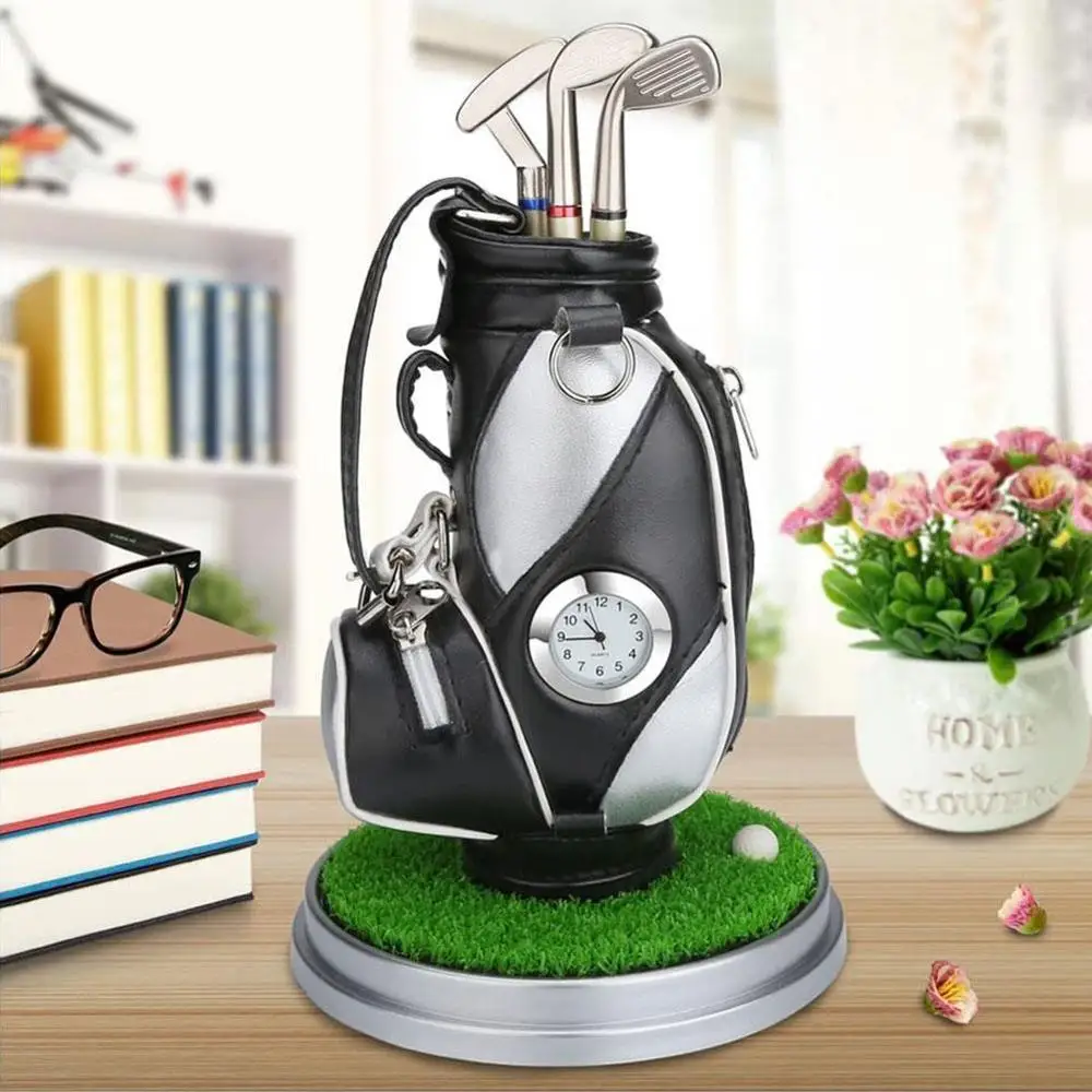 

Golf Pens Holder with Clock Creative Golf Gift For Christmas Fans Club Color Decoration Penholder 3 Pen Leather Desk For Go P5H7