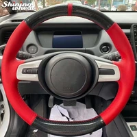 shining wheat black pu carbon fiber red leather car steering wheel covers for honda fit 2020 jazz 2020