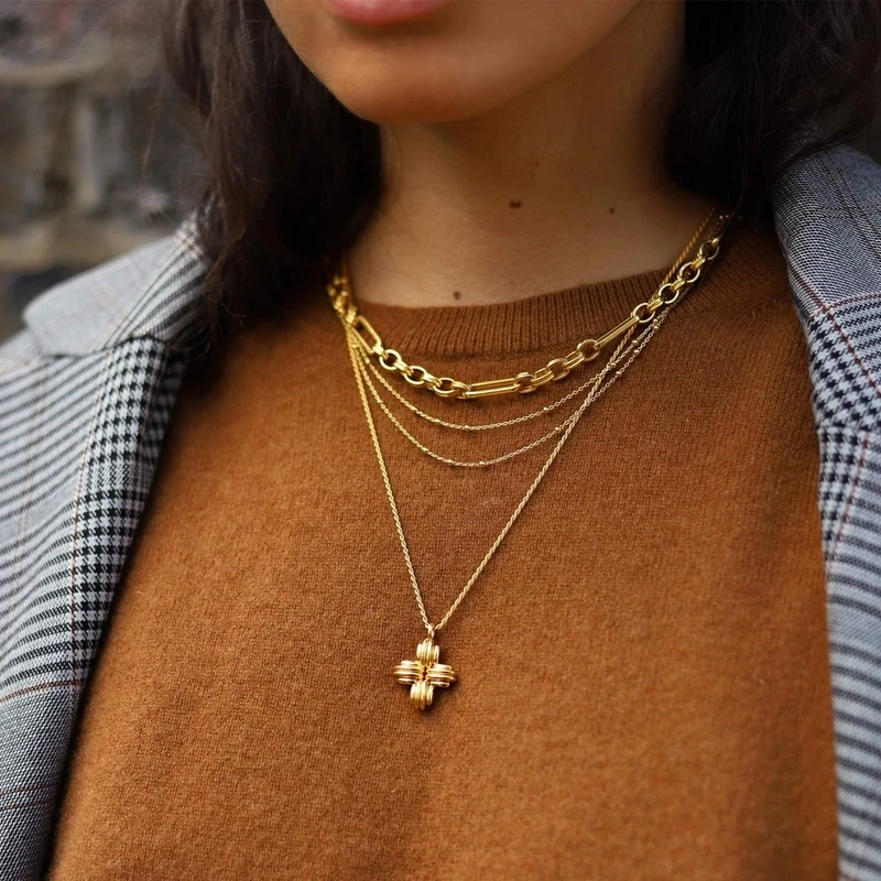 Goud Grote Ridge Geweven Cross Ketting Voor Vrouwen Roestvrij Staal Touw Ketting Ketting Trui Mode Goud Grote Ridge Geweven Cross Ketting Voor Vrouwen Roestvrij Staal Touw Ketting Ketting Trui Mode