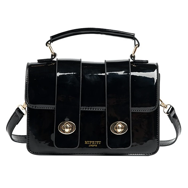 

Винтажная модная женская Глянцевая маленькая квадратная сумка, черная мини-сумка из искусственной кожи, сумки для женщин, дизайнерская сум...