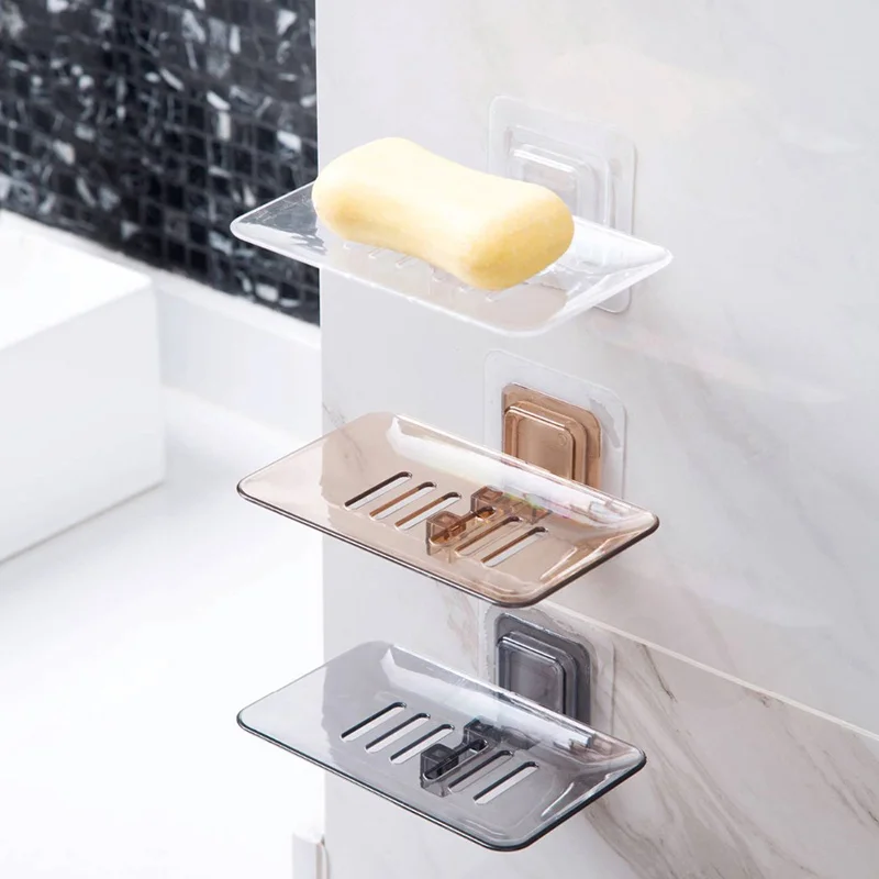 

Bathroom Shower Soap Dishes Drain Sponge Holder Wall Mounted Bathroom Organizer Storage Rack Soapbox RE