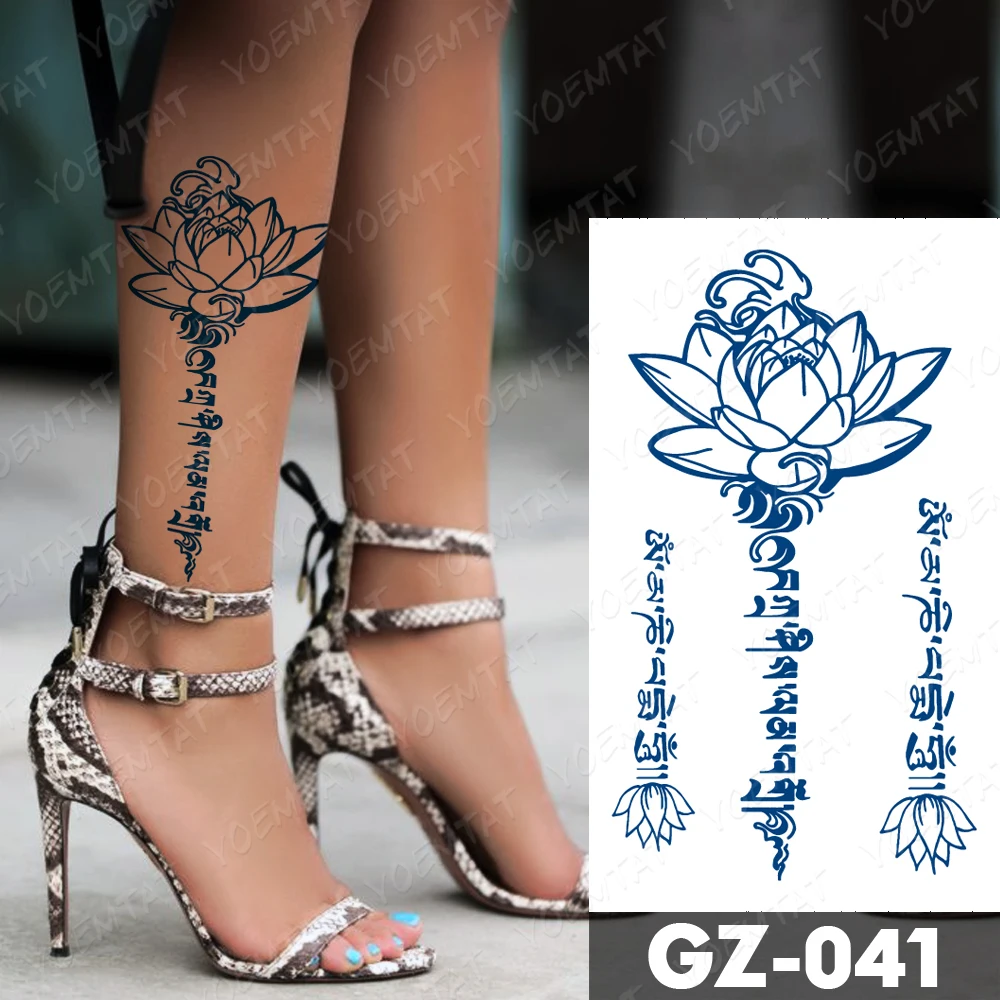 

Juice Lasting Waterproof Temporary Tattoo Sticker Lotus Flower Moon Ink Totem Flash Tattoos Female Ankle Body Art Fake Tatto Men