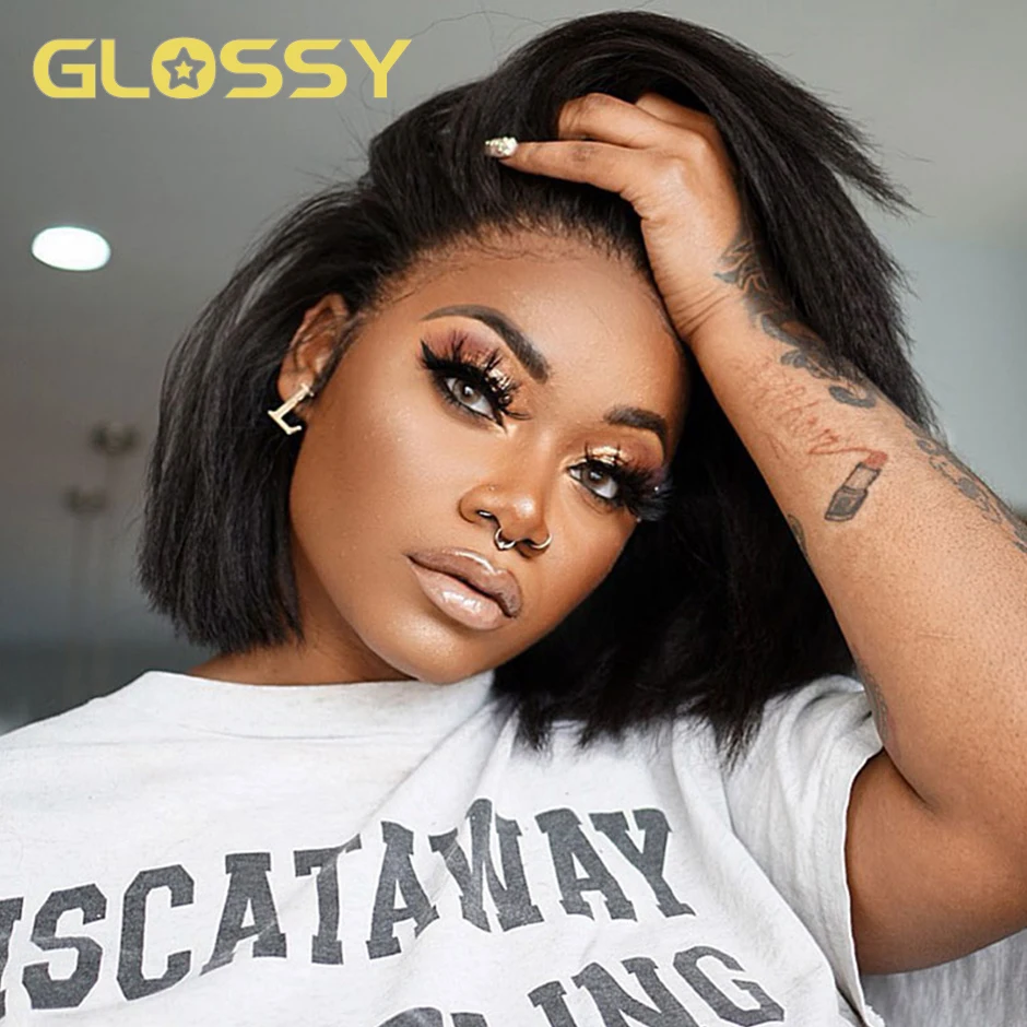 Глянцевый кудрявый прямой парик Боб на сетке передний монгольские яки прямые