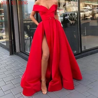 new arrival evening dresse formal vestido noiva sereia prom party robe de soiree red gown luxury frock sexy side slit pockets