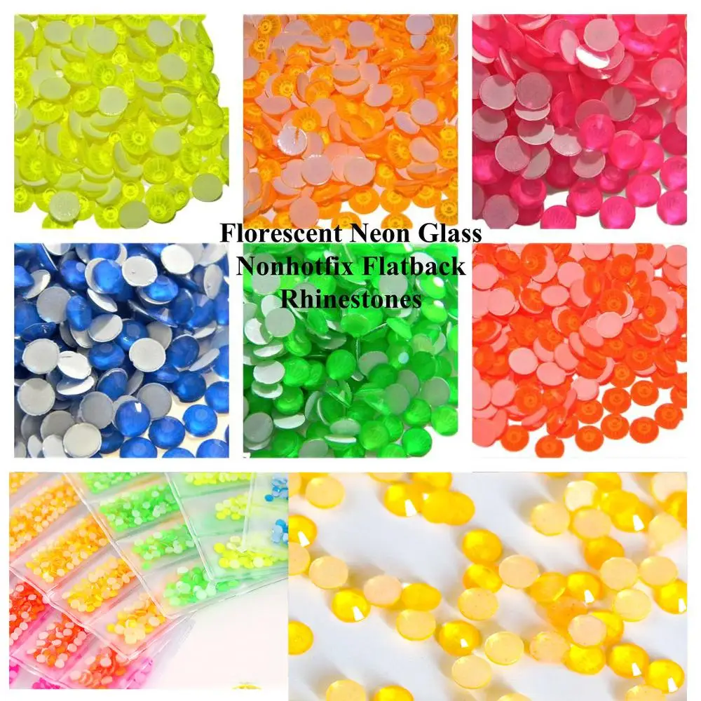 

1 Bag 6 size SS6-SS20 Fluorescent Rhinestones Crystals Non-Hot Fix Flat Back Nail Rhinestones Multi-Size Neon 7Color Nail stone