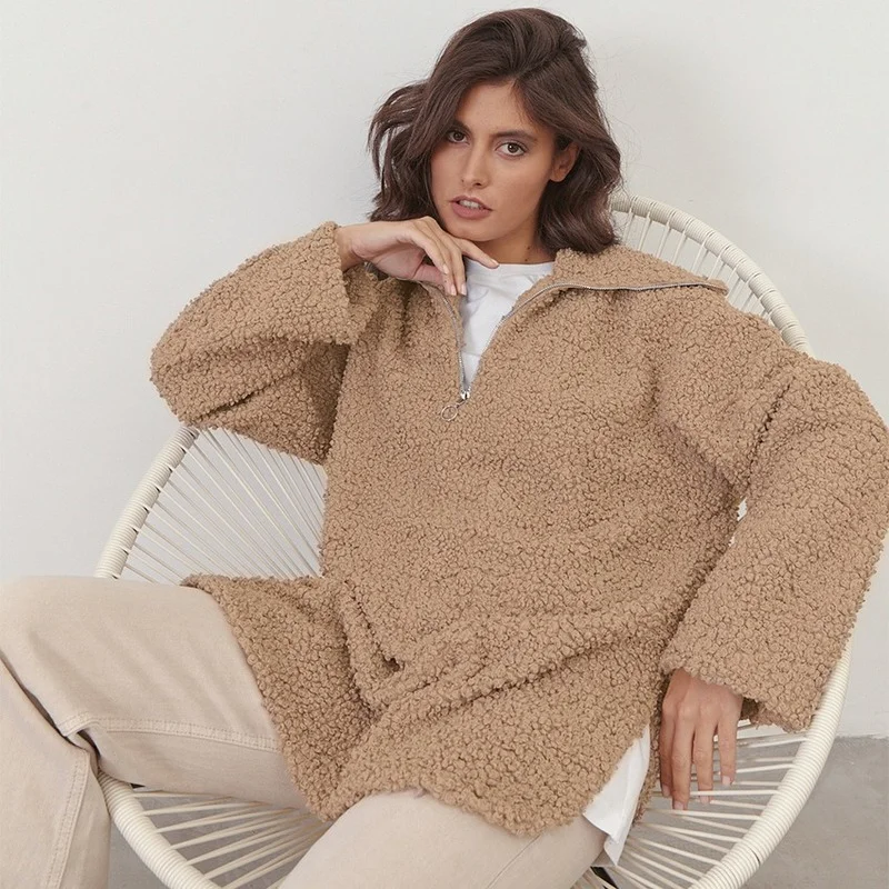 2021 Inverno Novo Ursinho Solto Pullover Sweater Colarinho Quente Marinha Pullover Média Casual E Mulheres Longas Fashion Tops