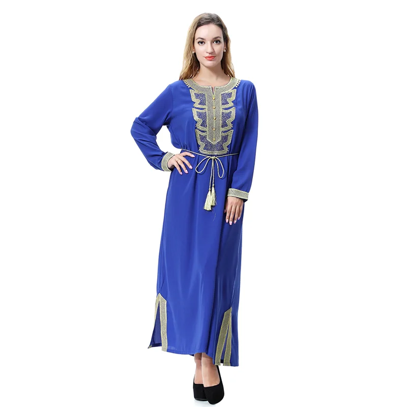 Платье-Макси женское с вышивкой, мусульманская абайя, Средневосточный исламский халат, кимоно с длинным рукавом, турецкий хиджаб, Арабский ...