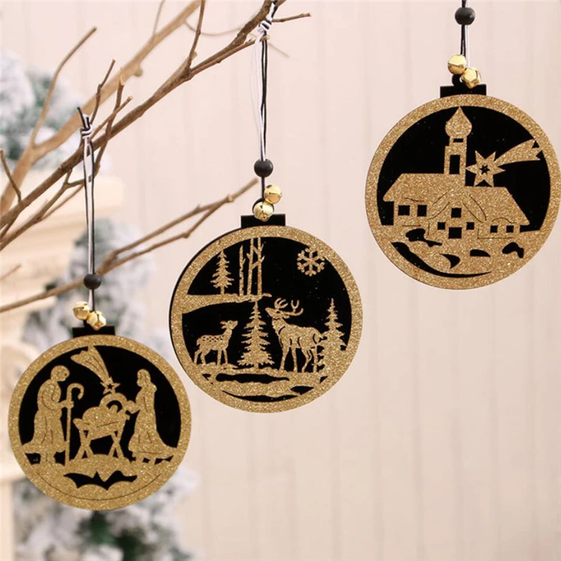 

Деревянные Подвески в форме рождественской елки круглой формы, дверь, Рождественское украшение для дома, Рождественское украшение, новый г...