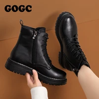 gogc ladies martens shoes chunky motorcycle boots for women autumn winter platform ankle boots female cowhide boots g9021