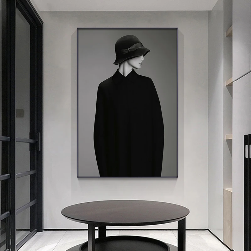 Модное настенное искусство черная белая одежда шляпа женский Принт сексуальный