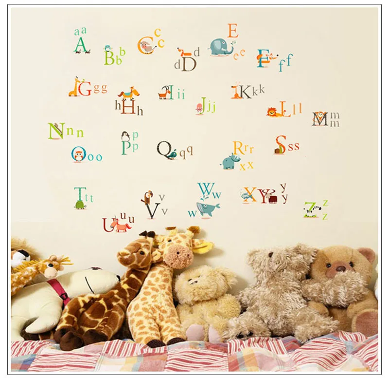 

Love To Learn Cartoon Animals Alphabet Letter Wall Stickers Door Stairs Sticker Bedroom Walls Removable Poster Home Wallpaper