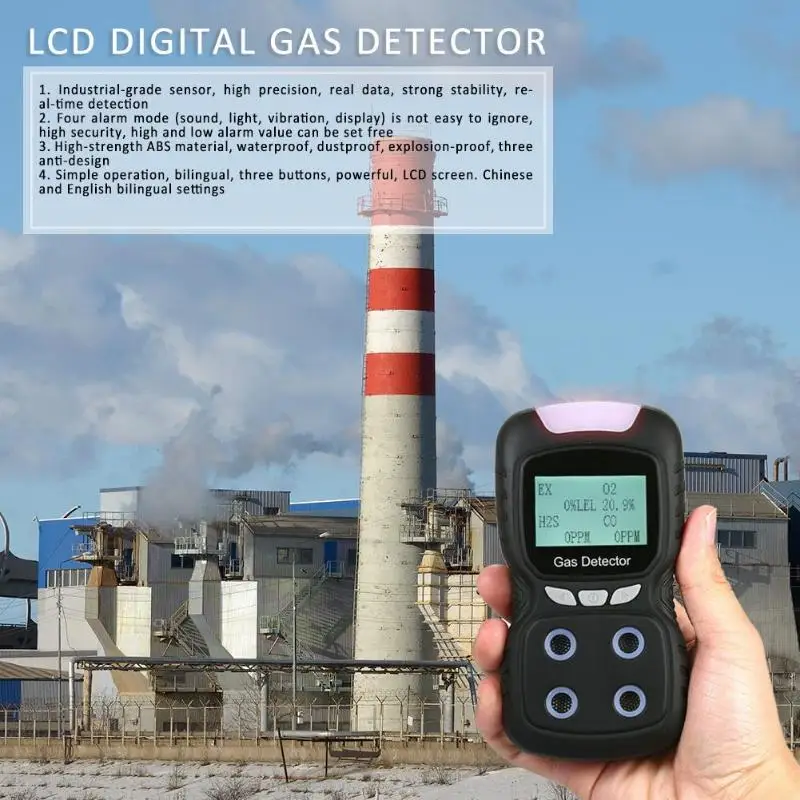 

Easy To Carry 4 In 1 Gas Detector Can Measure EX / O2 / H2S / CO Gas Display LCD