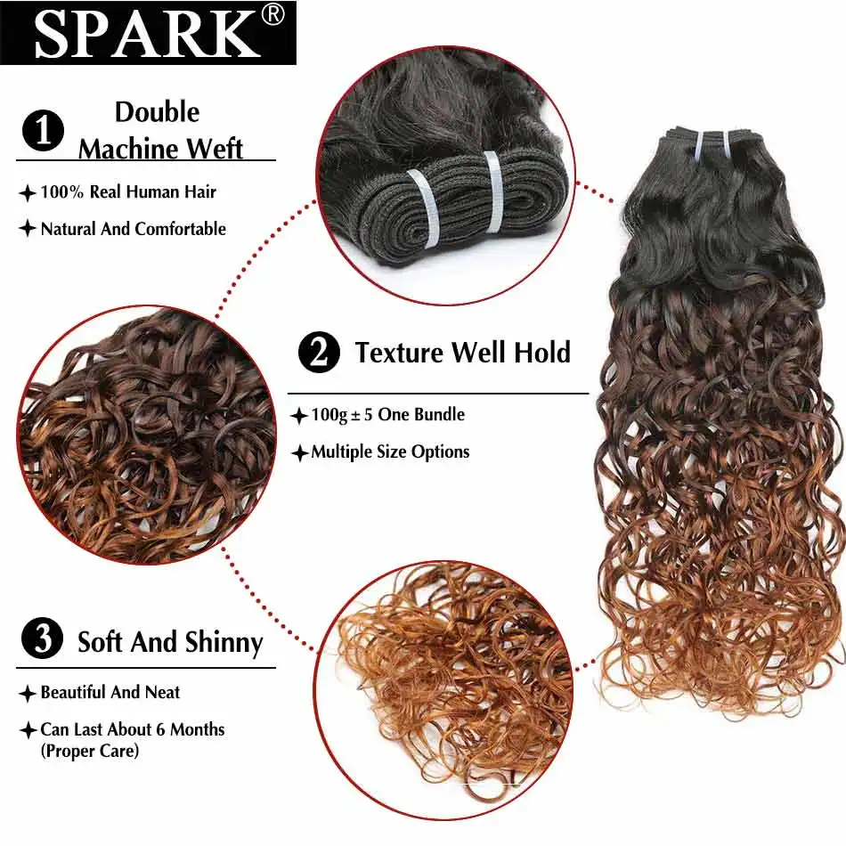 Spark Hair Ombre бразильские волнистые пряди с закрытием человеческие волосы с закрытием Remy человеческие волосы для наращивания средний коэффициент