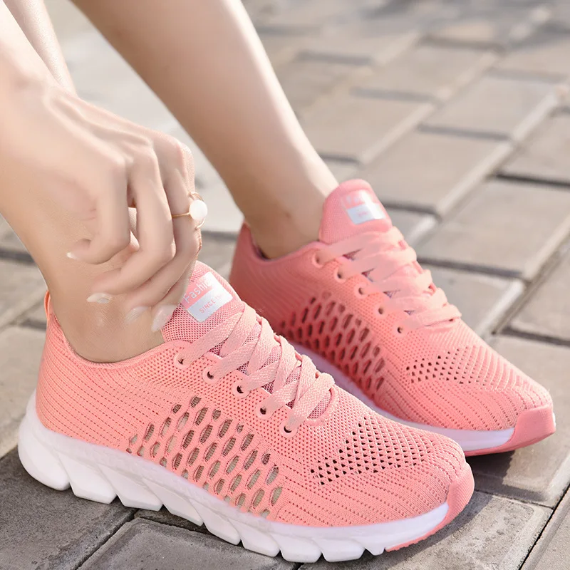 

Shoes For Woman 2021 New Running Platform Sneakers Ladies Tenis Running White Shoes Women Flats Casual Pink Mesh Female Flats