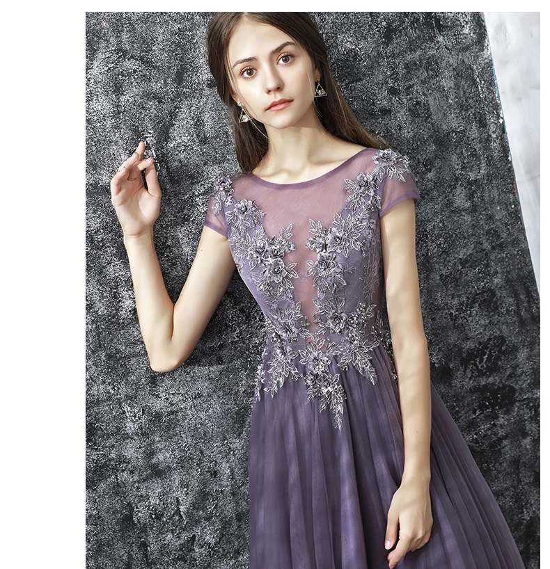 Vivian's Bridal, элегантное Фиолетовое Женское вечернее платье, сексуальное, иллюзионное, Тюлевое, с круглым вырезом, с коротким рукавом, с открытой спиной, на молнии, длинные вечерние платья
