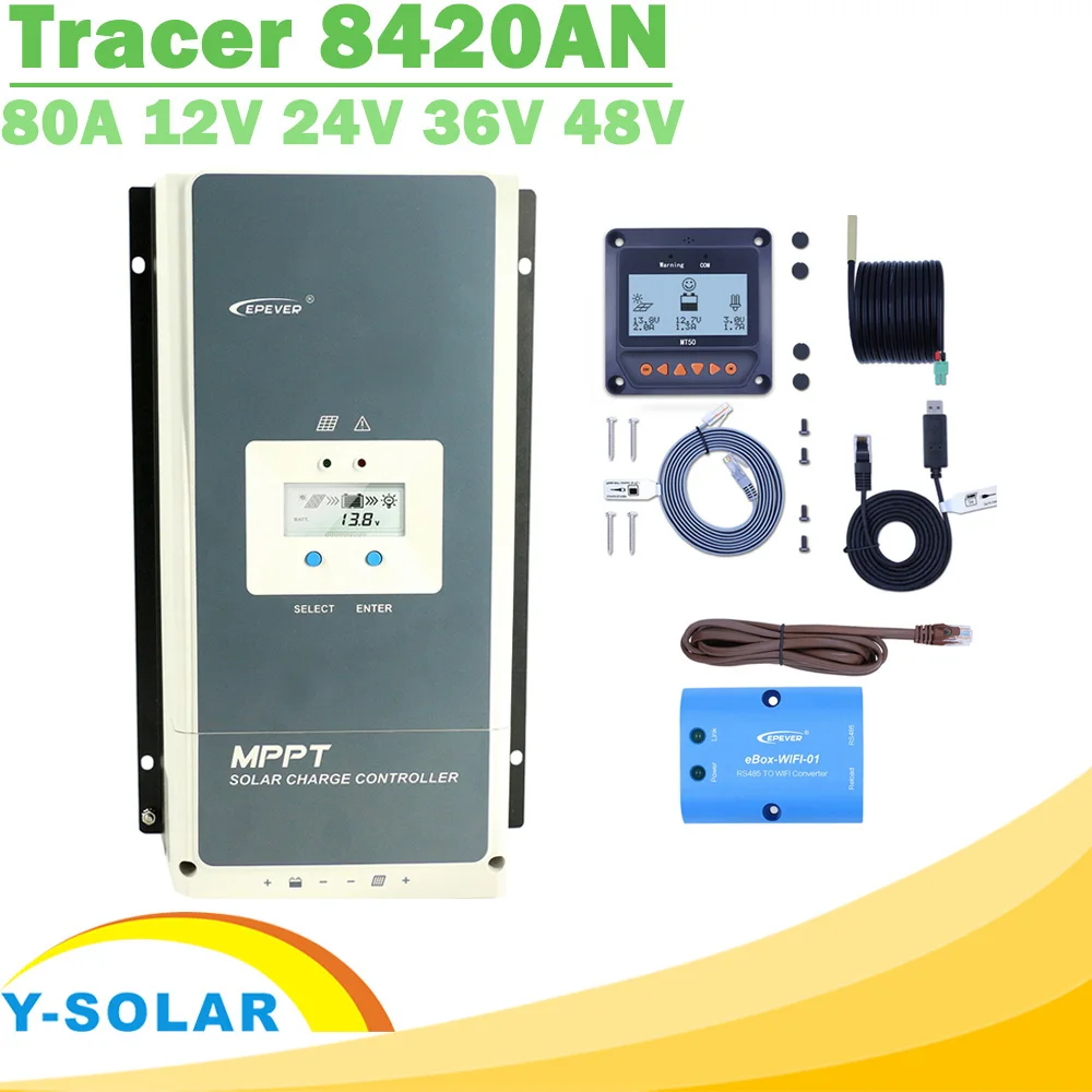 저렴한 EPever-MPPT 80A 12V 24V 36V 48V 태양광 충전 컨트롤러 백라이트 LCD 디스플레이, 최대 200V PV 입력 공통 네거티브 접지 8420AN