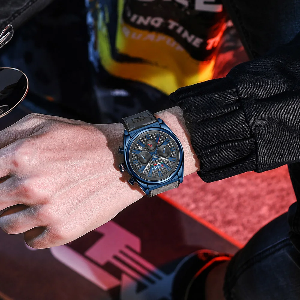 

CURREN Wristwatches Quartz Wrist Watch for Men Casual Sports Chronograph Dials Clock with Luminous Hands