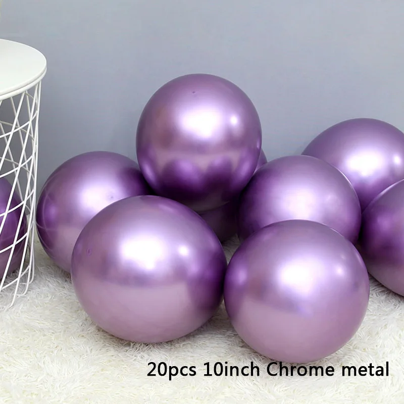 20pcs Metal Purple 20 шт. 10 дюймов металлические светящиеся синие латексные шары Свадебные темно-синие хромированные шары 10 шт. украшения для дня рождения детские товары - Цвет: 20pcs Metal Purple