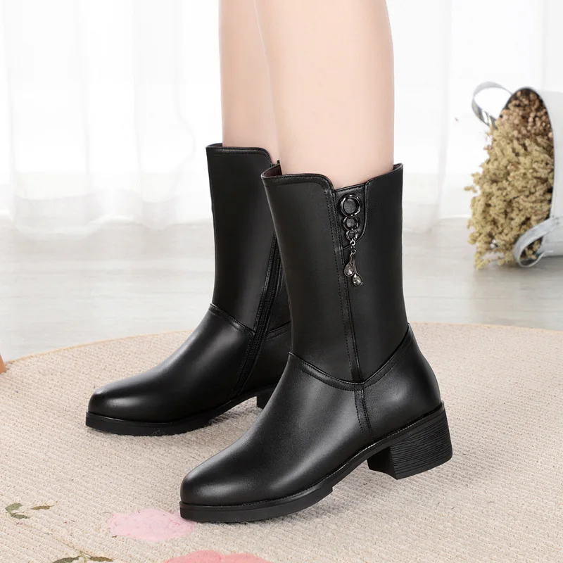 Fujin/шерстяные зимние сапоги Женская теплая обувь из натуральной кожи на плоской