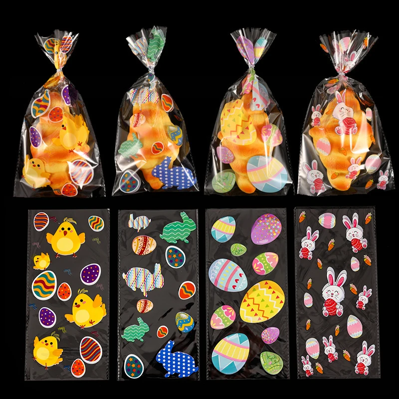 

50Pcs OPP Bags Easter Party Decoration Bunny Hare Egg Print Cellophane Bag Baking Cookie Bread Packaging Treat Kids Easter Decor