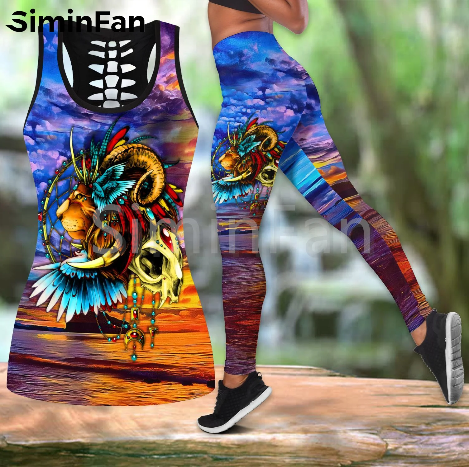 Женский комплект для йоги из двух предметов топ и леггинсы с 3D принтом |