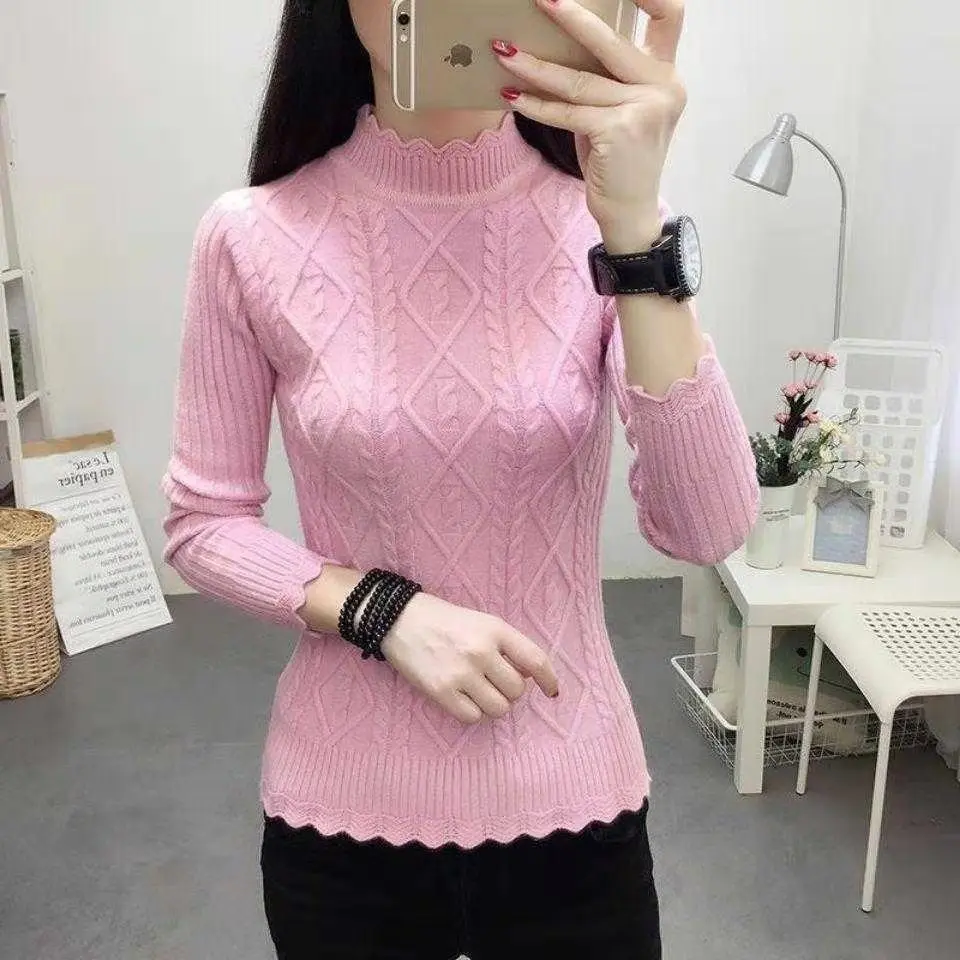 Модный женский свитер в Корейском стиле элегантный вязаный Однотонный пуловер с