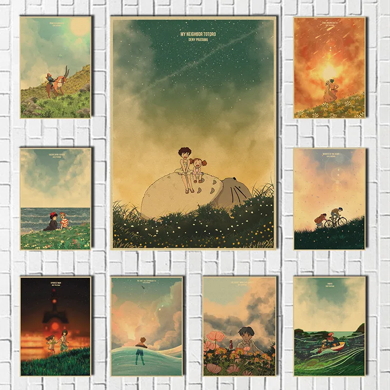 

Anime Movie Retro Collection Poster Miyazaki Comic Picture Home Decor Spirited Away Wall Art Posters