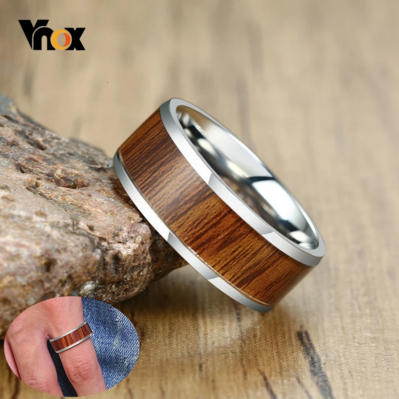 Мужской свадебный браслет Vnox 8 мм из нержавеющей стали кольцо с деревянной