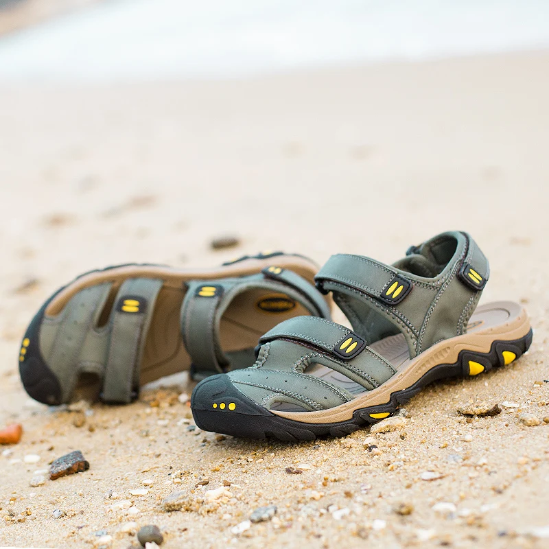 New Fashion Hiking Sandals Men Hand Made Encapsulated Mens Sport Sandals Outdoor Leather Roman Sandals Men sandale homme Size 47