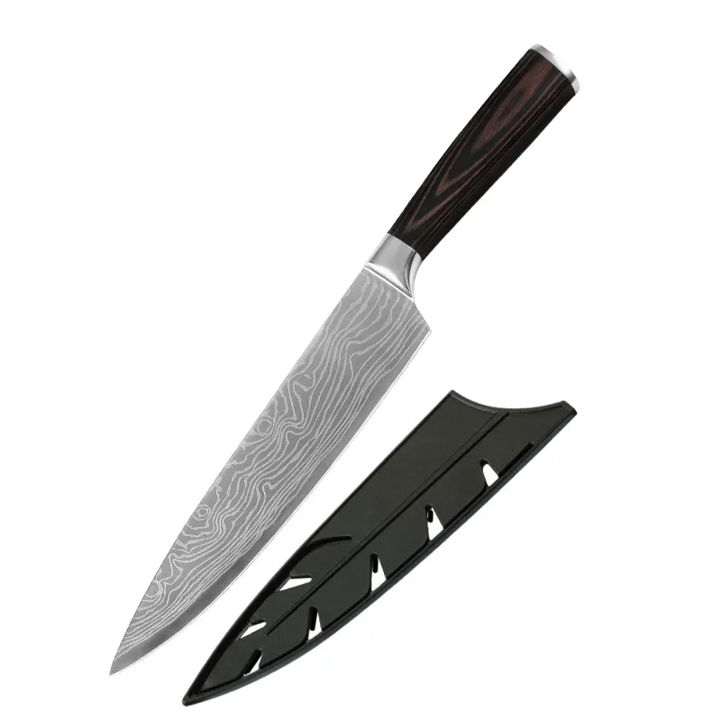 8 inch Chef Knife Набор ножей из нержавеющей стали Santoku 8 дюймов поварские ножи с ножками дамасский узор Кухонные гаджеты Инструменты Посуда Ножи держатель - Цвет: 8 inch Chef Knife