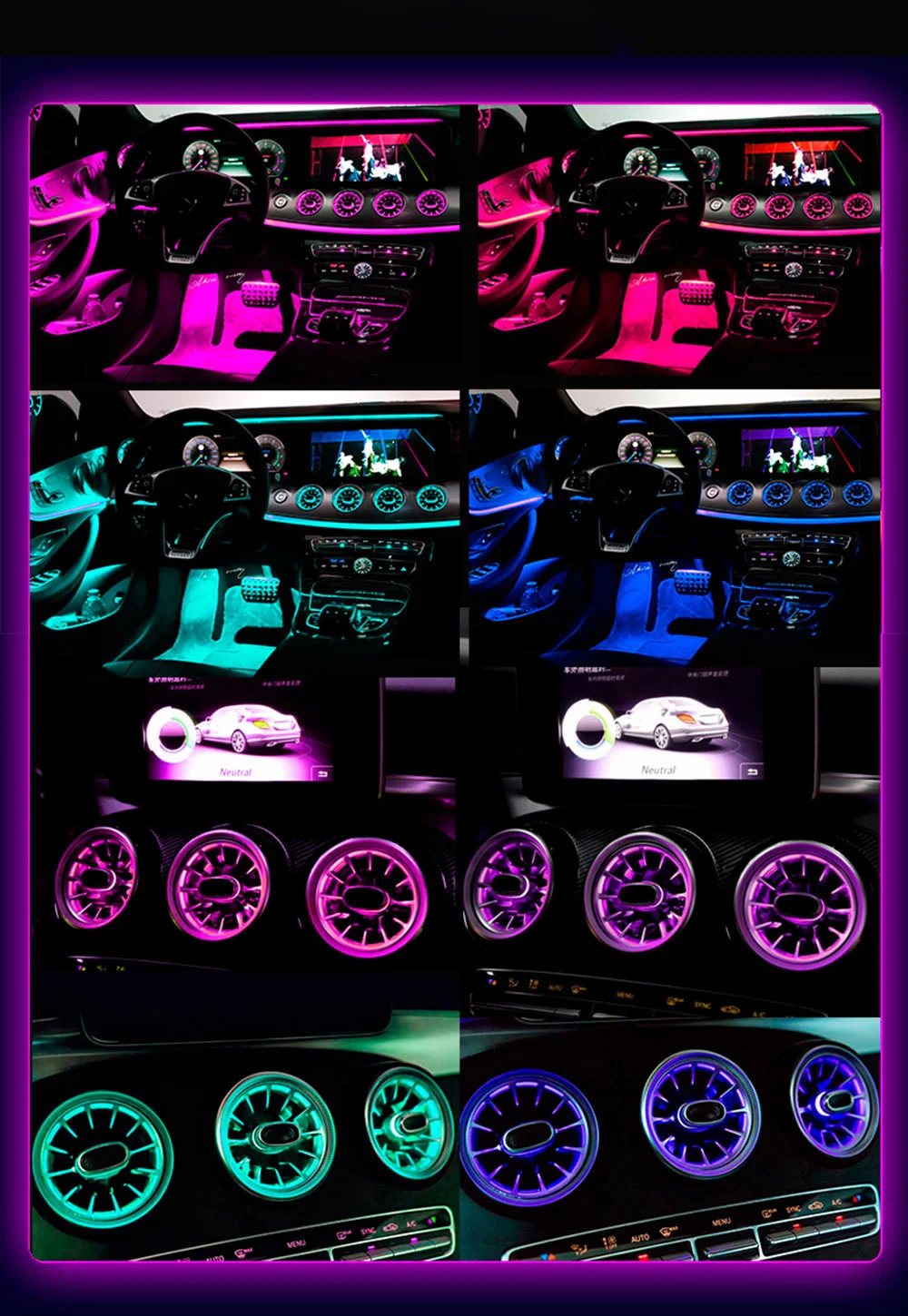 

3/64 color Car Dashboard Rear Air Vent Ambient LED Illuminated Turbo Trim For Mercede Benz C Class W205 GLC X253 2014 -2020